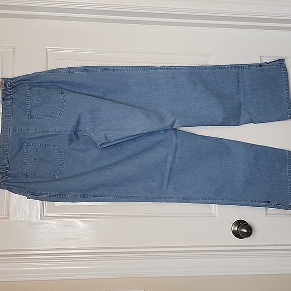 Cathy Daniels Woven Chambray Denim Blue Pull On Wide Leg Jeans Size Medium - Picture 3 of 12